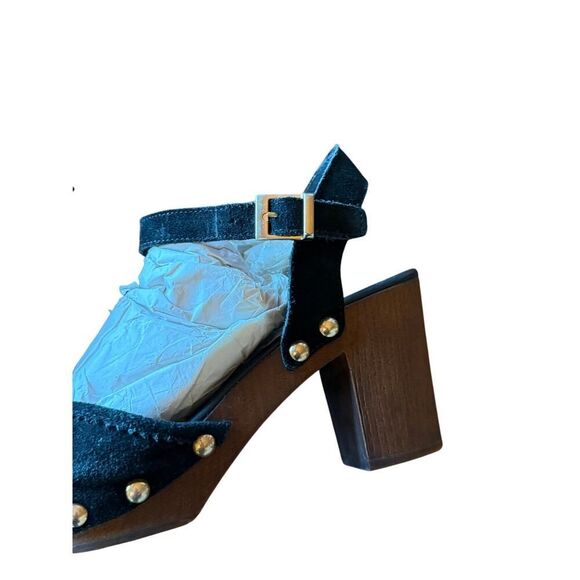 Alpe Woman Black Suede Studded Ankle Strap Block Heel Platforms Women's Size 7.5 - Picture 3 of 9